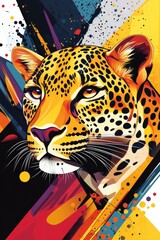 Leopard head artwork with vibrant colors and patterns