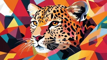 Colorful geometric art featuring a leopard in vibrant colors