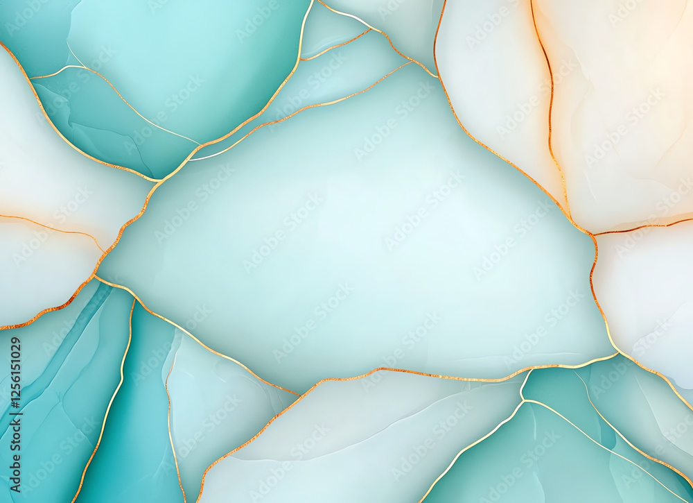 Poster teal and white marble background with gold veins, creating serene and elegant atmosphere. perfect fo