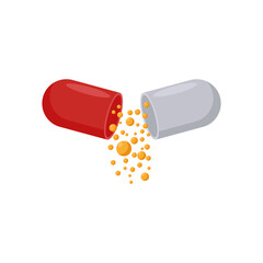 Open Capsule, Medicine Flat Vector Illustration - Isolated