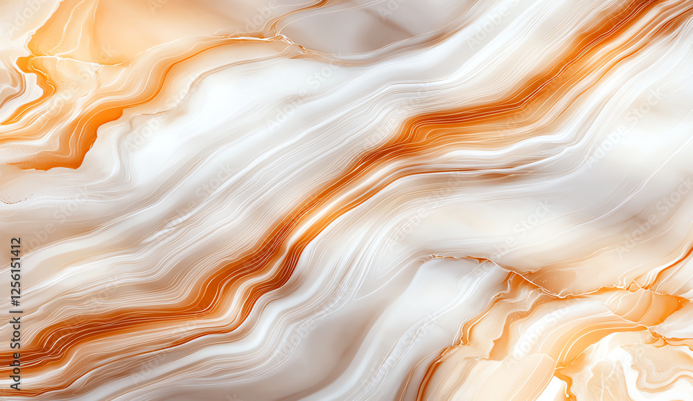 Poster beautiful marble texture with flowing orange and white patterns, creating serene and elegant backgro
