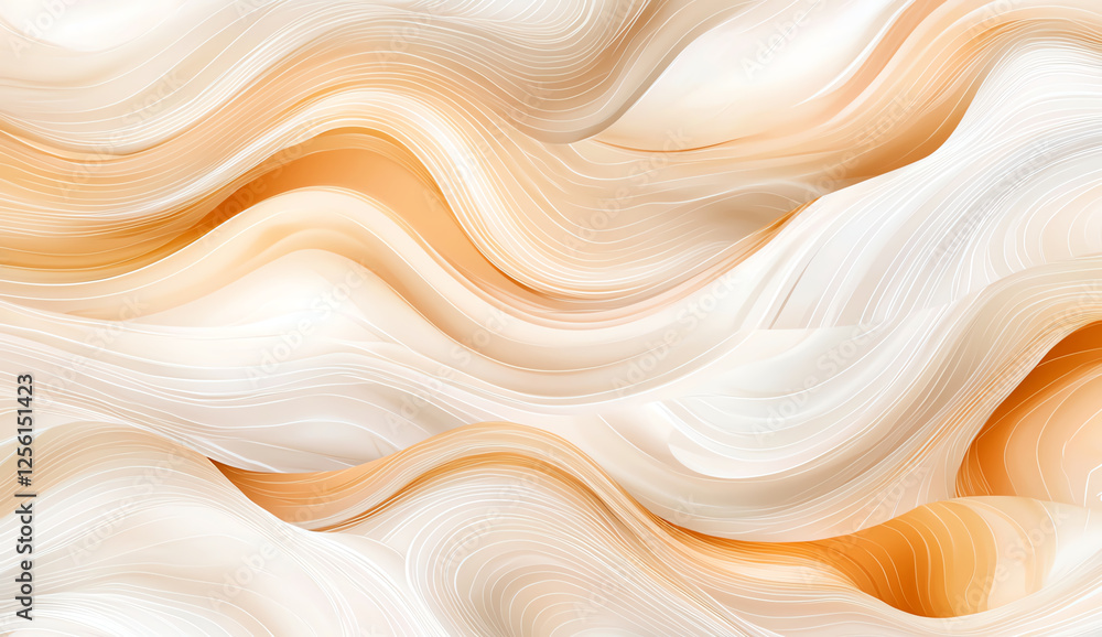 Poster abstract wavy pattern in soft orange and white tones, creating soothing and elegant background. idea