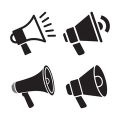 Set of Loudspeaker silhouette vector, Megaphone graphic icons set. Megaphone silhouettes. Siren sign and symbol, Speaker vector art illustration isolated on white background.