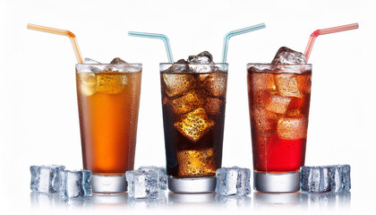soft drinks with ice cubes isolated background