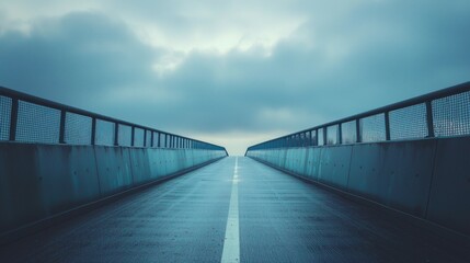 Fototapeta premium Serene Misty Bridge with Calm Waters and Cloudy Sky Above