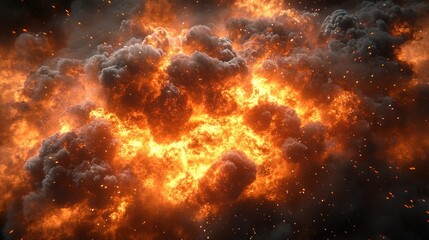 Fiery explosion with smoke and sparks.