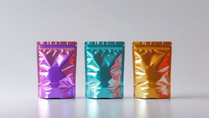 Set of Aluminum foil bag. Mylar Foil Zip Lock Bag isolated on white background. AI generated