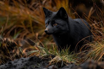 Fox exploring a thawing landscape in early spring with lush green grass. Generative AI