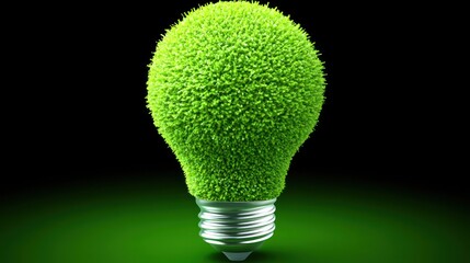 Green grass lightbulb on dark background.