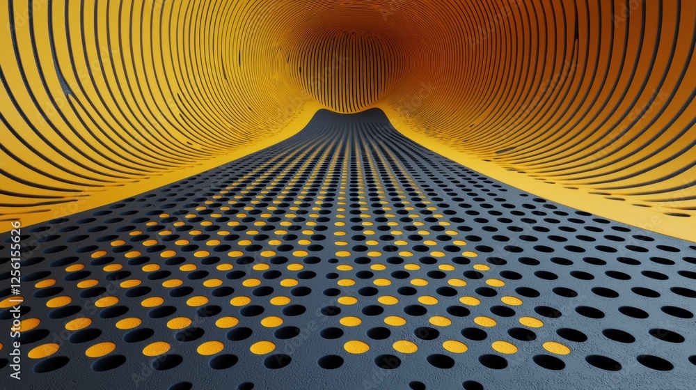 Poster abstract tunnel with perforated surface and vibrant gradient colors.