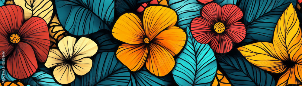 Poster interlocking floral patterns inspired by african design create vibrant continuous motifs