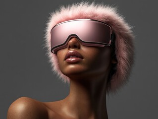 Fototapeta premium Striking Pink Fur-Accented Ski Goggles On Model