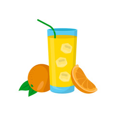 Orange Juice, Fitness Flat Vector Illustration Isolated