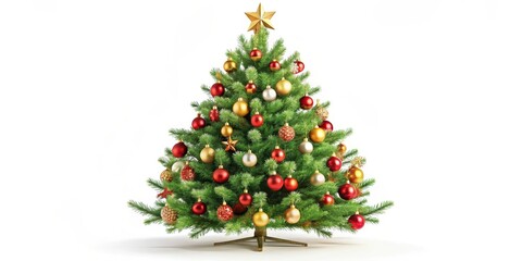 Decorated Christmas Tree on White Background