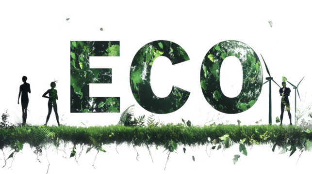 Green plants, wind turbines, and humans, ecological and environmental protection concepts