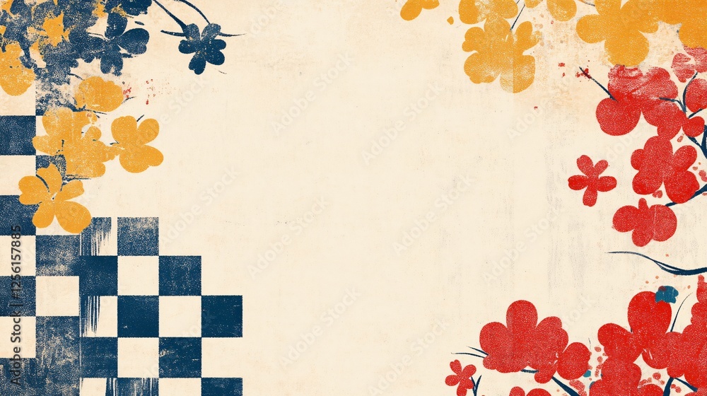 Aufkleber bright floral pattern with red and yellow elements against a textured background.
