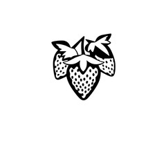 Vector Illustration of Strawberries: Black and White Composition with Leaves.
