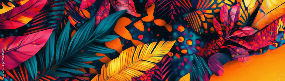 Poster interlocking floral shapes with vibrant african patterns and textures for banner design