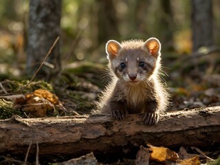 Fototapeta premium Adorable Baby Tayra in Autumn Forest
