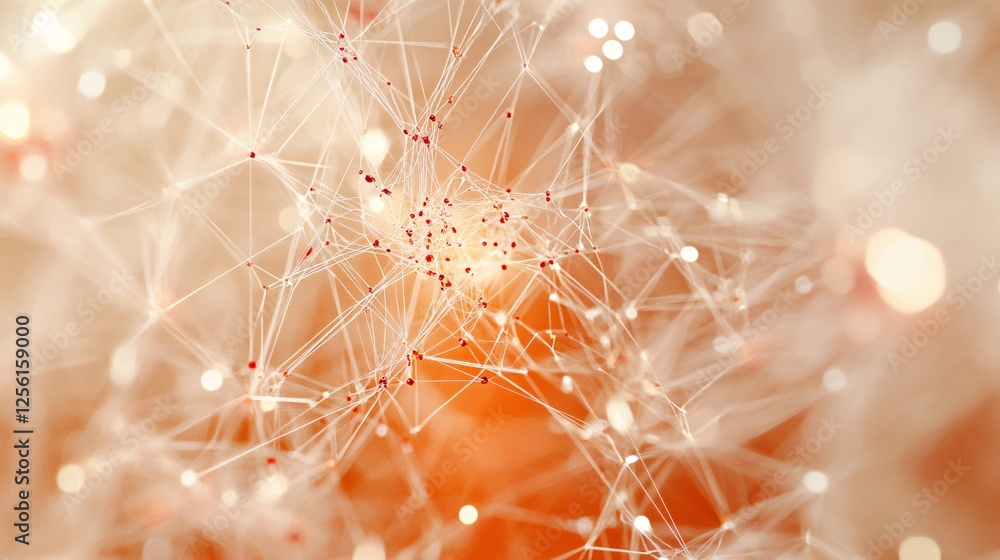 Poster abstract close-up of a network of interconnected lines and nodes in warm tones, evoking a sense of d