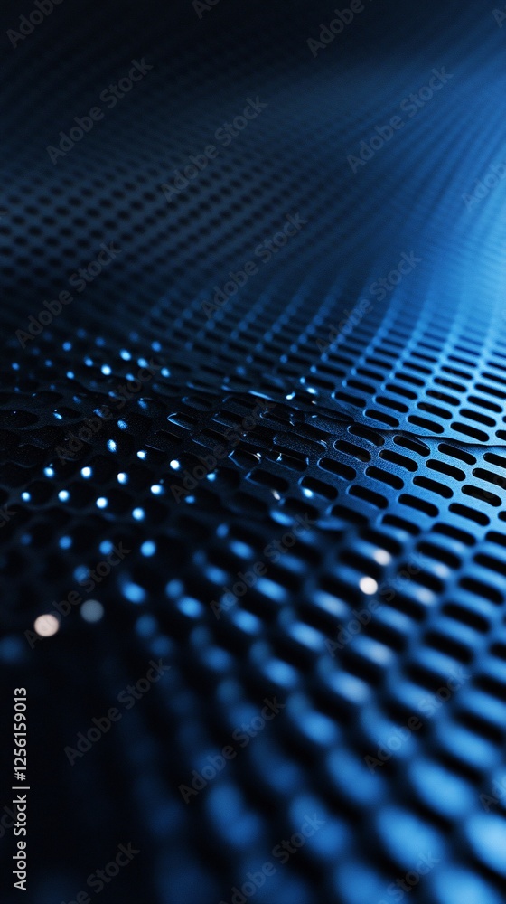 Poster close-up of a textured blue surface with intricate patterns and reflections.