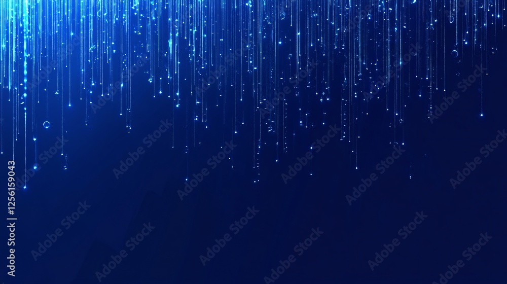 Poster abstract blue background with luminous lines and bubbles, creating a tranquil and modern atmosphere.