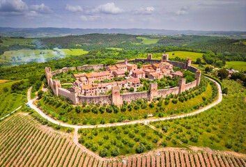 Monteriggioni, Italy. Tuscany scenic landscape with ancient walled city.