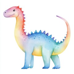 Watercolor dinosaur illustration whimsical fantasy children's art colorful environment creative perspective, isolated on white background