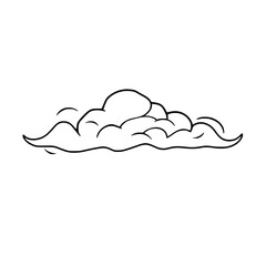 Cloud cartoon drawing, black outline, single cloud with artistic style, white background.