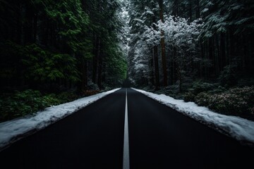 Obraz premium Winter meets spring on a road through a vibrant seasonal transition. Generative AI