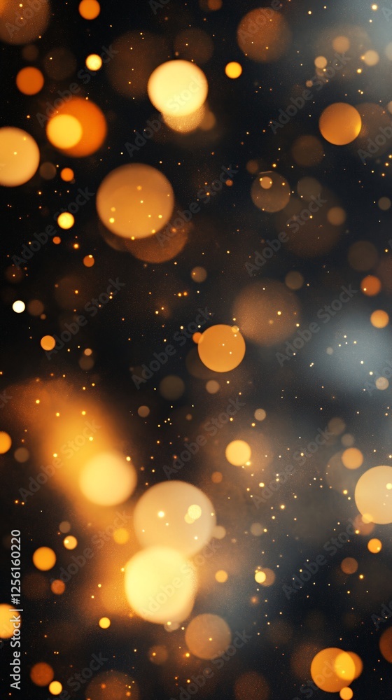 Poster a captivating background of shimmering golden and white bokeh lights on a dark backdrop.