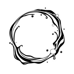 Graphic depiction of swirling black fluid, creating a ring-like shape on a white background.