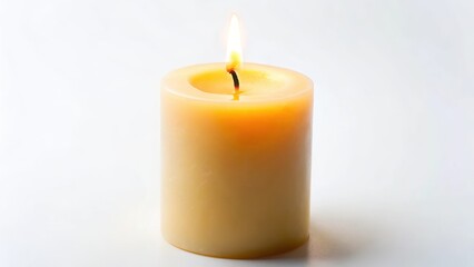 Illuminated Candle on White Background