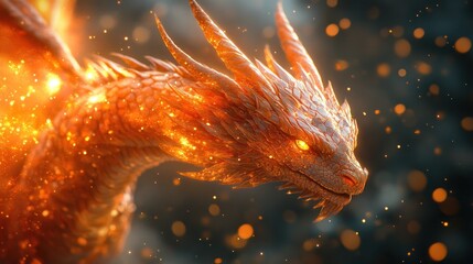 Fiery orange dragon portrait with glowing scales and embers.