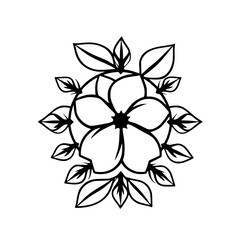 White Flower Mandala surrounded by leaves, in a black and white minimalist, contemporary style.