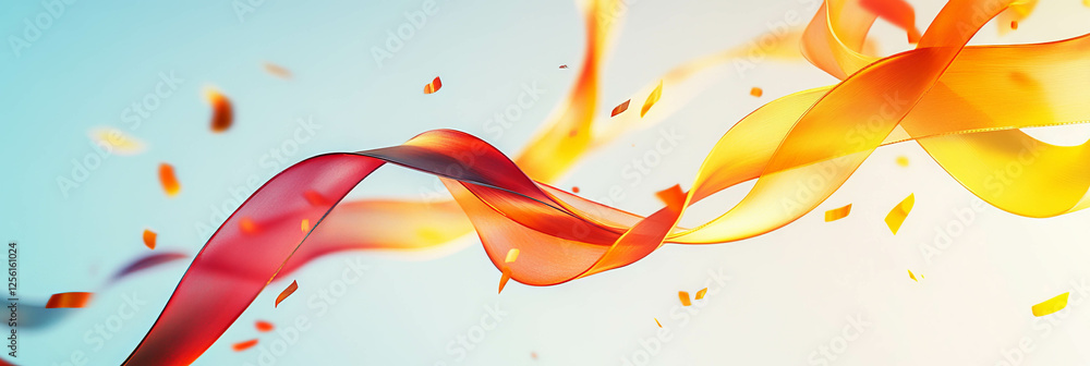 Poster intertwined ribbons creating fluid shapes on a vibrant backdrop