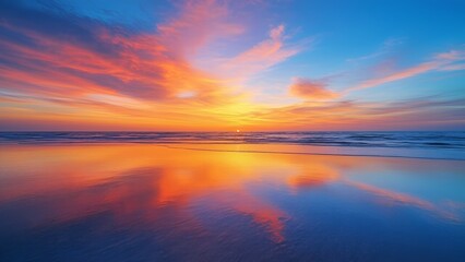 Fototapeta premium Vivid sunset over calm water. Amazing natural landscape.