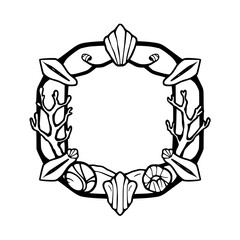 Coastal, elegant circular wreath with shells and coral