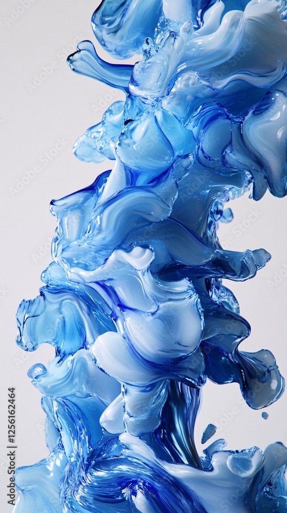Poster a vibrant abstract composition of swirling blue paint, creating an intriguing visual reminiscent of 