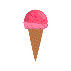 Ice Cream Cone, Summer Flat Vector Illustration. Isolated
