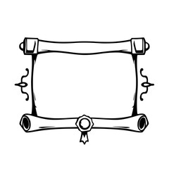 A simplistic, black and white image of an ornate scroll or scroll-like rectangle frame, with simple decorative elements.