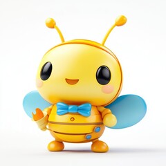 Obraz premium Cute bee robot holding a torch, 3D rendering, children's toy