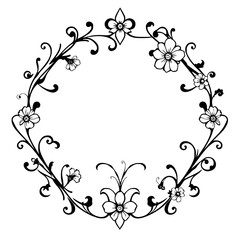 Elegant floral ring, ornate design, vine composition, with a border of black and white blooms, creating a classic and natural frame.