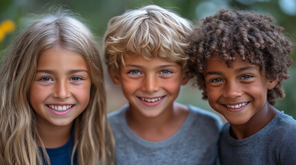 Fototapeta premium Joyful moments shared among friends with bright smiles under a sunny sky in a vibrant outdoor setting