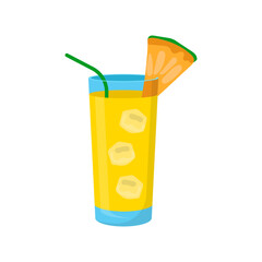 Pineapple Juice, Summer Flat Vector Illustration. Isolated