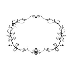 Black and white floral decorative frame, stylized design, minimalist, ornate, elegant, floral frame with organic elements, vintage