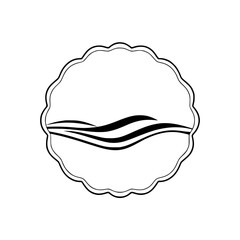 Simple, stylized image of a scalloped circular border with wavy lines evoking hills, minimalist design.