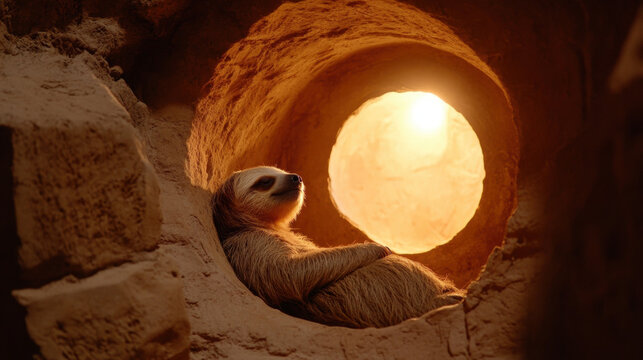 Happy sloth, A sloth enjoying a belly scratch in a high-fidelity digital image.