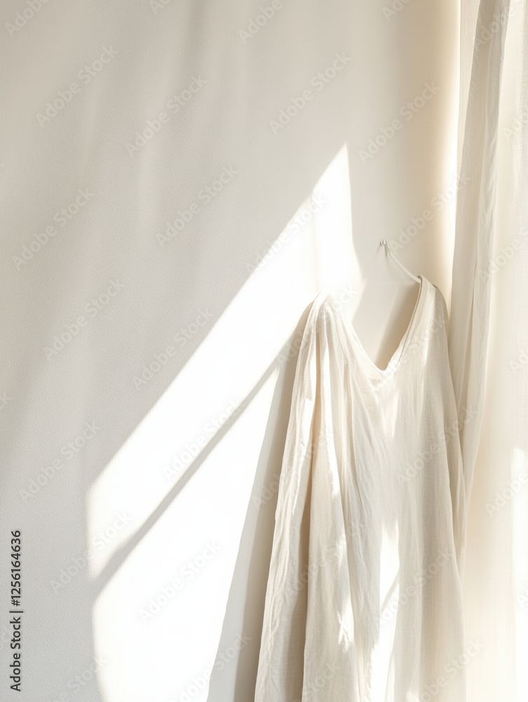 Fototapete Minimalist clothing display in soft white setting emphasizes simplicity and elegance. Generative AI