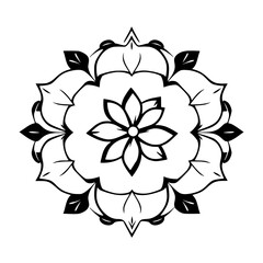 Black and White Mandala with Floral Motif: Symmetry and Balance.